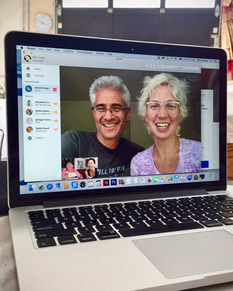 Caroline and Aaron Sugarman together on a video call